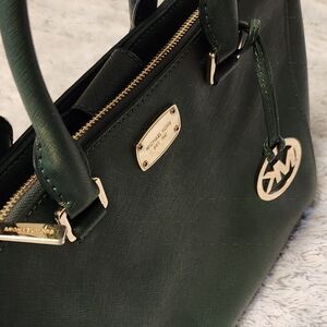 Michael Kors Dark Money Green Satchel with Gold Accents